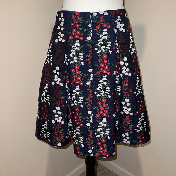 Brooks Brothers Damask Jacquard Pleated A-Line Skirt Navy Blue Floral Size 4P - Picture 4 of 16